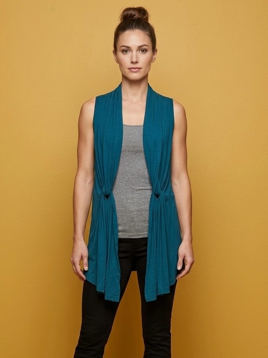 Soma Sweaters - Soma Teal Blue Soft Jersey Sleeveless Open Front Knotted Vest Small
